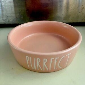Rae Dunn “Purrfect” meow small soft pink white cat pet food water ceramic bowl